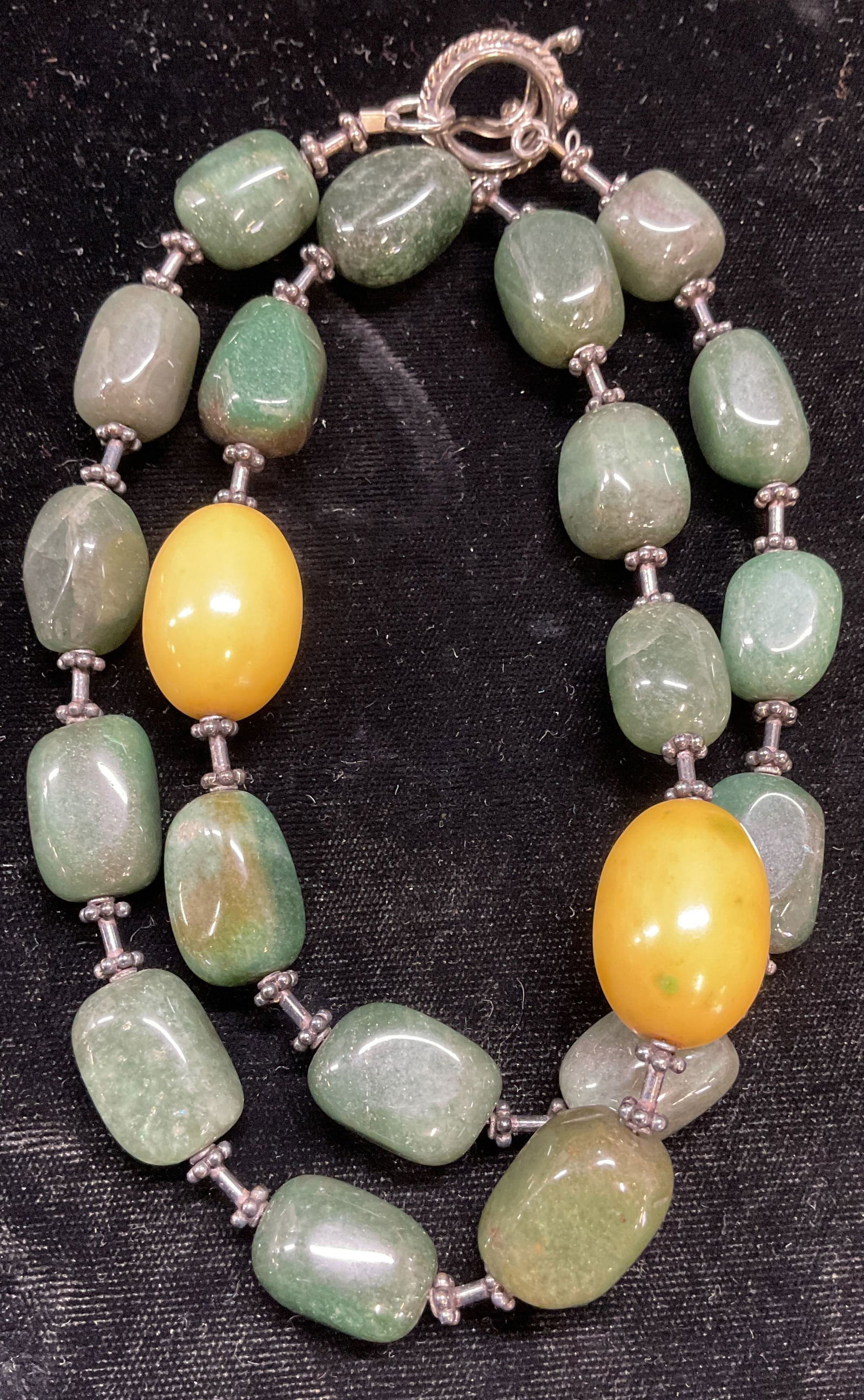 Vtg Sterling Silver & Jade Beaded Necklace (1 of 6)