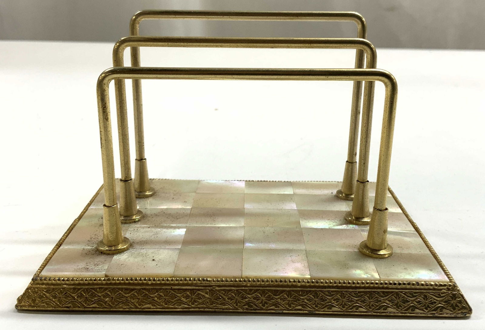 Vtg Brass Letter Napkin Holder M Of Pearl Base (1 of 7)