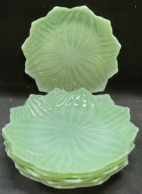Set6 Uranium Depression Glass Jadeite Lotus Plates
