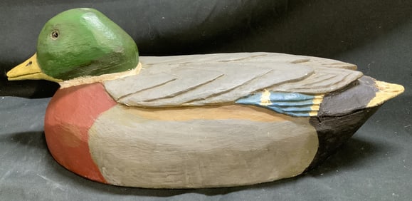 Vntg Hand Painted Wooden Mallard Duck Decoy 14in