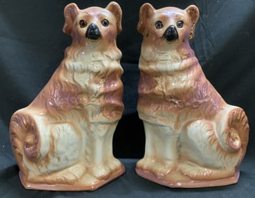 Vntg Pair Large Staffordshire Dog Sculptures 13in
