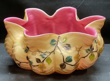 Antique Satin Glass Hand Painted Bridal Basket