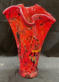 MURANO Red Splatter Art Glass Vase, Italy