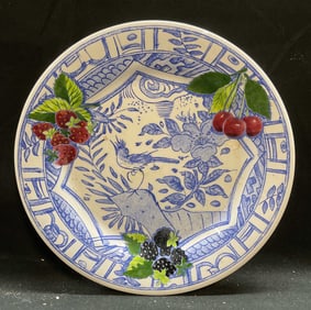Gien Oiseau Bleu Bird Berry Ceramic Plate France