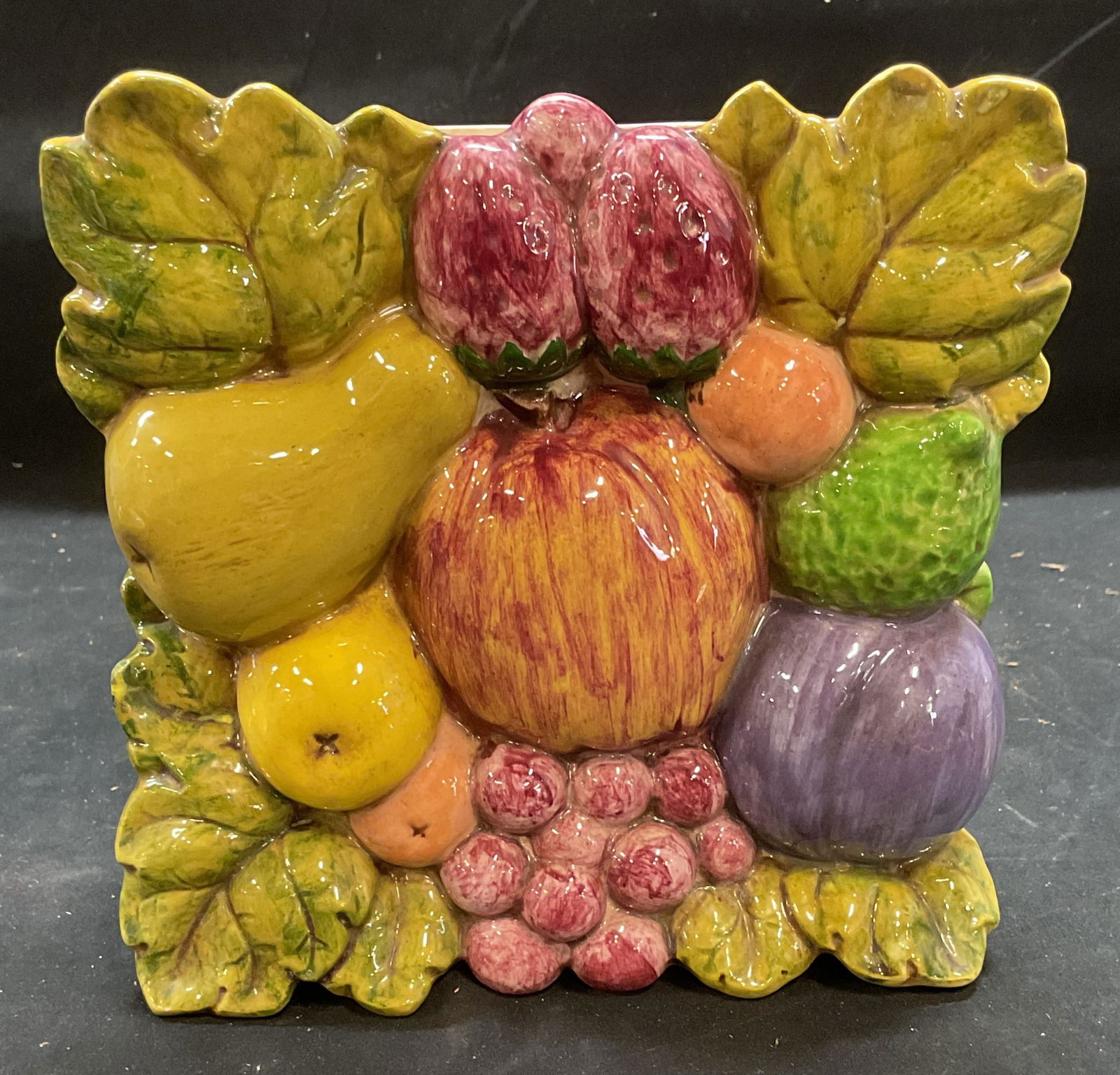 Vintage Signed Baxter Majolica Fruit Wall Pocket (1 of 6)