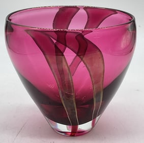 Vtg Tim Lazer Ruby Red Art Glass Vase 1987