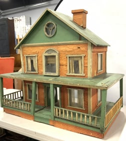 Vintage XL Wooden Dollhouse W Porch 33in