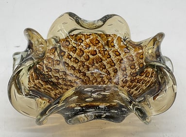 MURANO Hand Blown Art Glass Ruffle Bowl