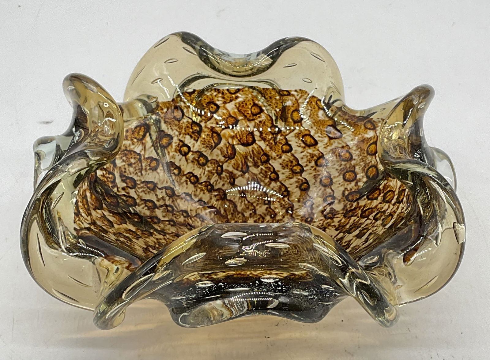 MURANO Hand Blown Art Glass Ruffle Bowl (1 of 6)