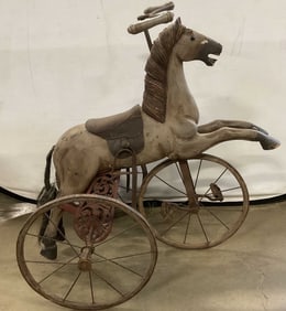 Antique Carved Horse Tricycle Velocipede 33in
