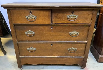 Antq 4 Drawer Wooden Dresser On Casters