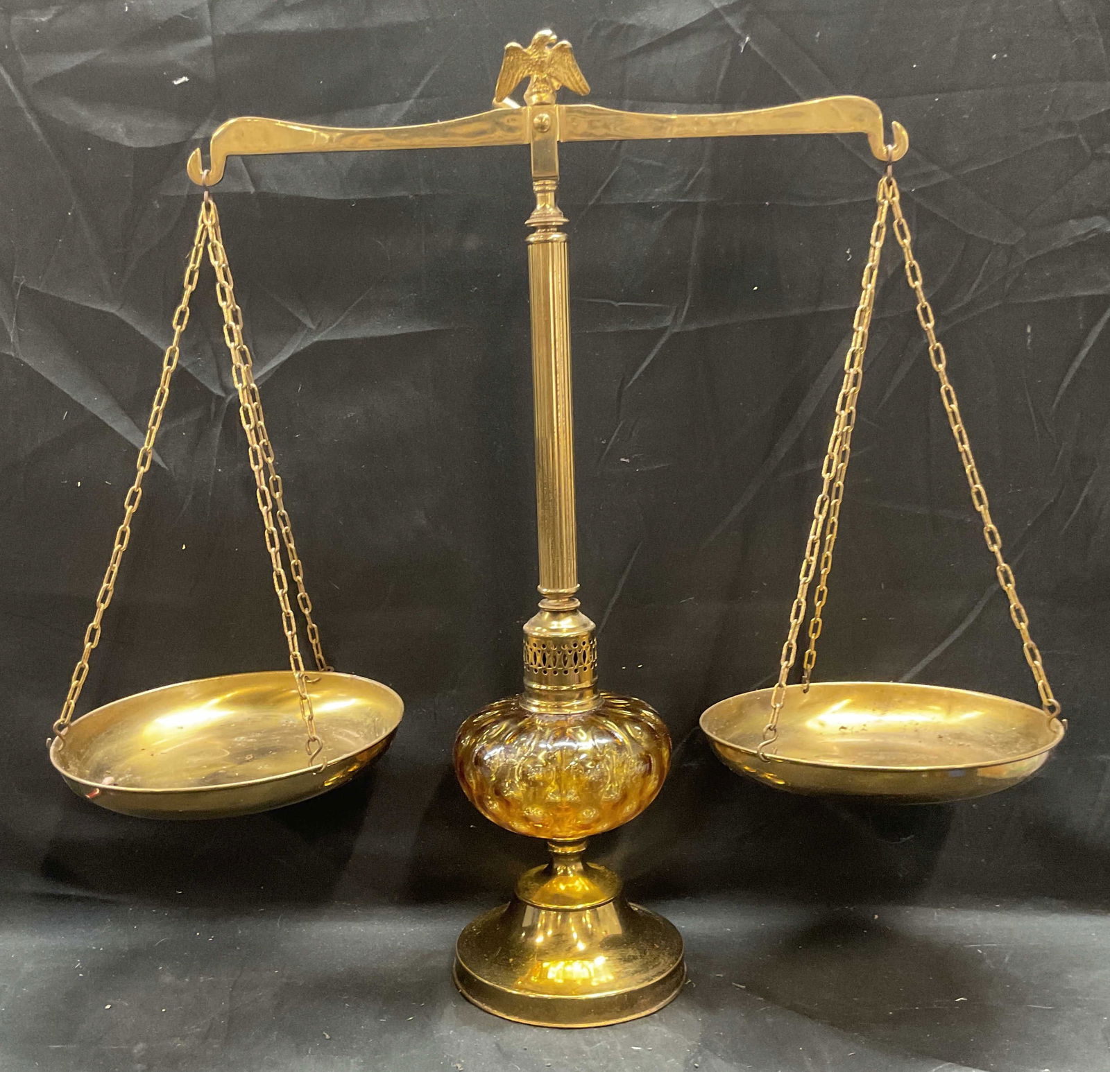 Vintage Brass & Amber Glass Balance Scale 25in (1 of 7)