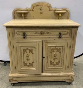 Vtg Wood Washstand W Drawers & Cabinet & Casters