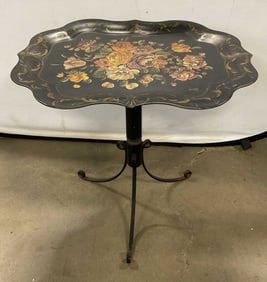 Vintage Toleware Flip Top Tray Table 25in