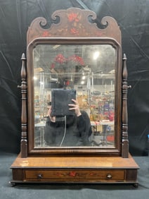 Antq Wood Hand Painted Dresser Vanity Mirror 31in