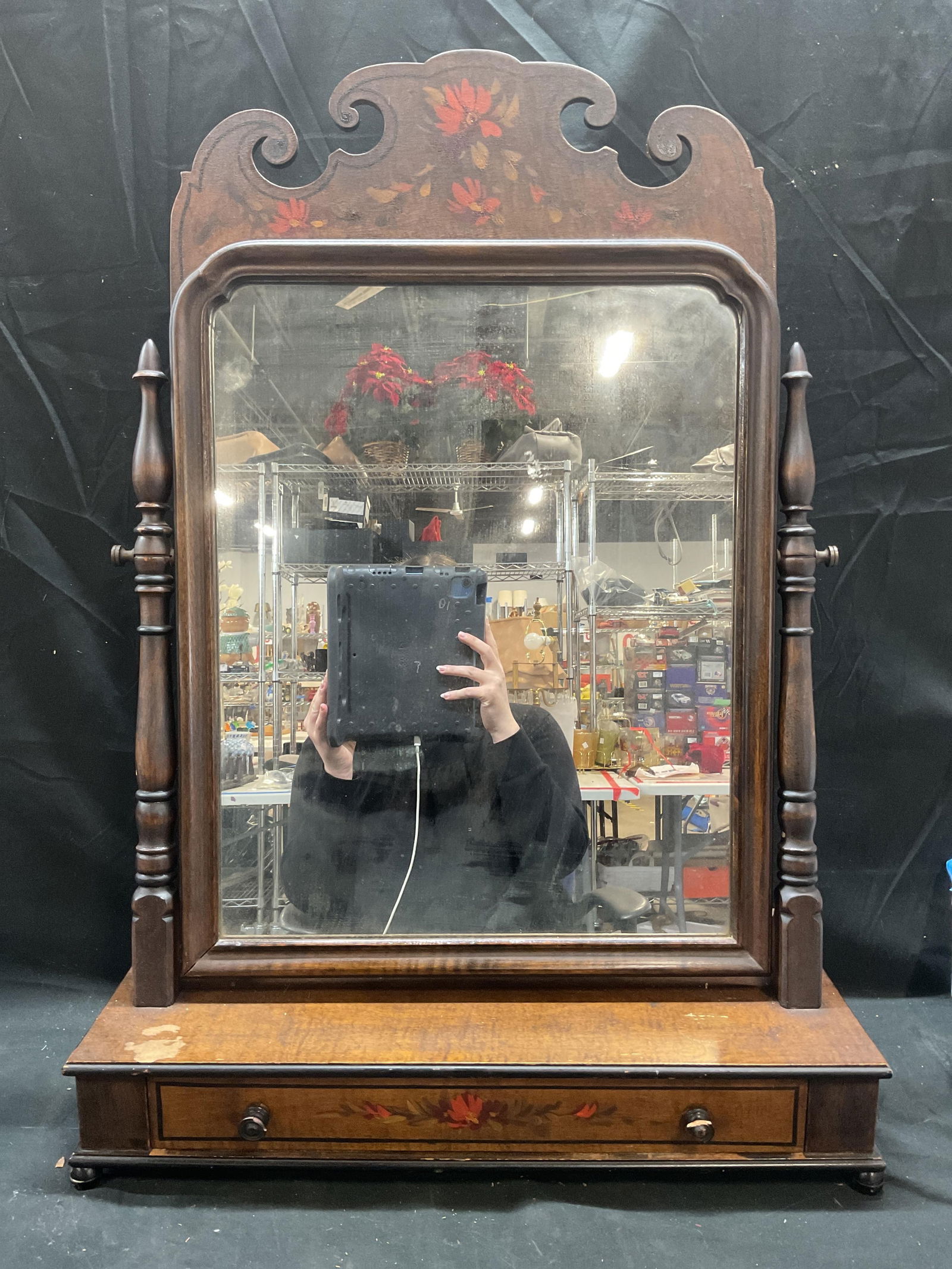 Antq Wood Hand Painted Dresser Vanity Mirror 31in (1 of 8)