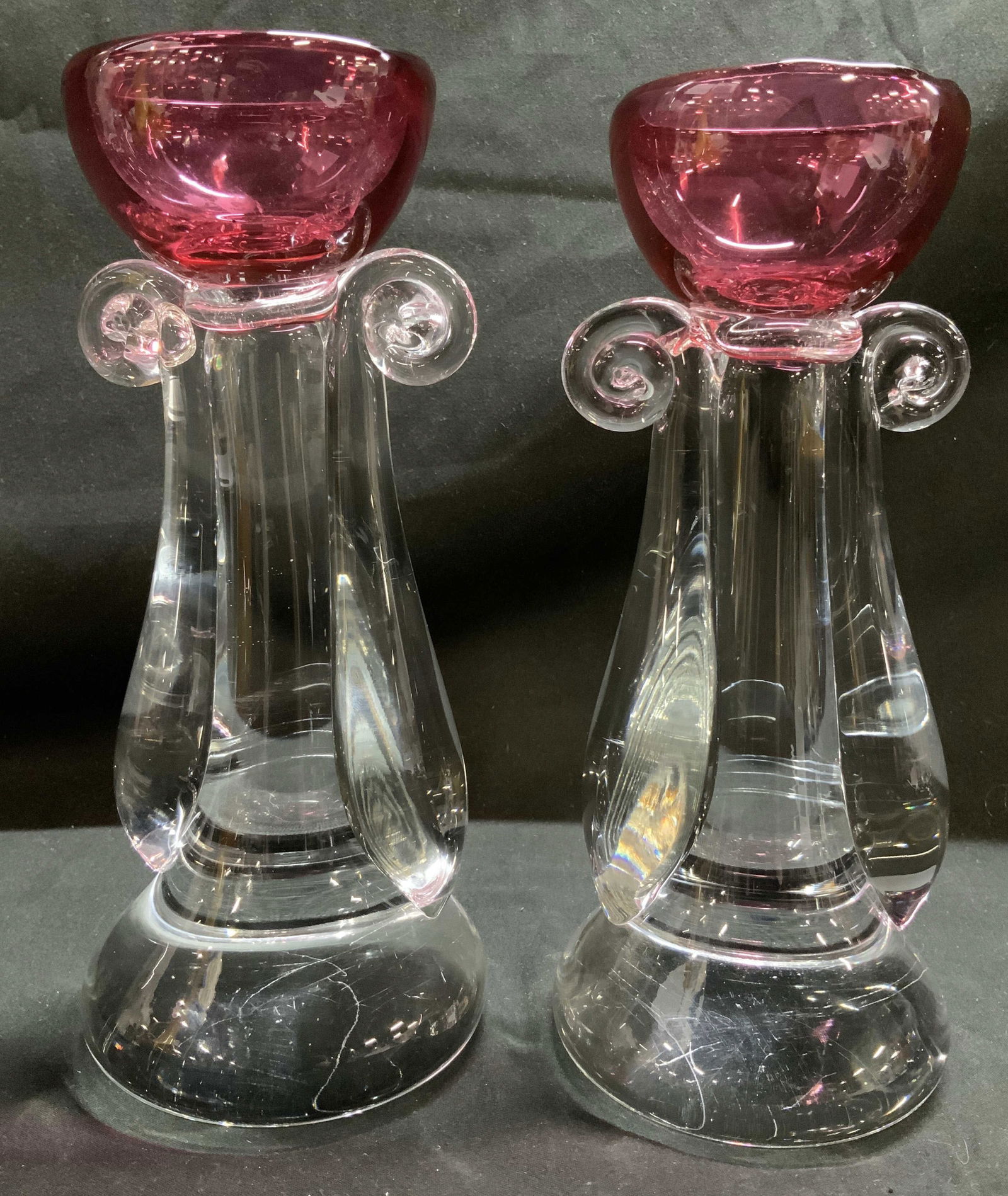 Pair Murano Alfredo Barbini Glass Candlesticks 8in (1 of 7)