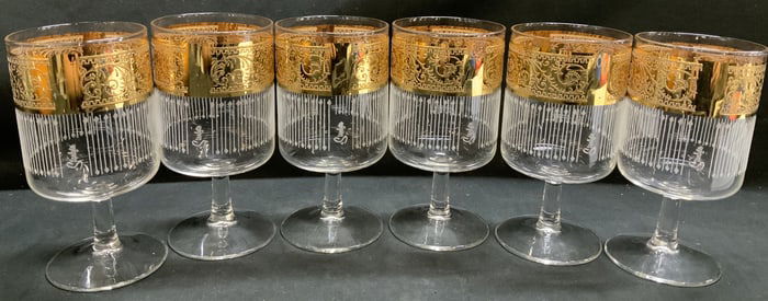 Set 6 Vntg Culver Starlyte Footed Glass Goblets