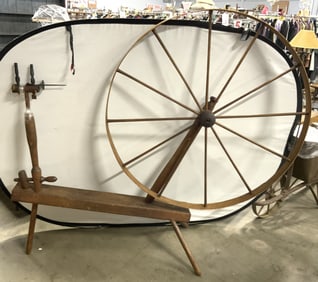 Atq Amrcn Prim Colonial Wd Country Spin Wheel 67in