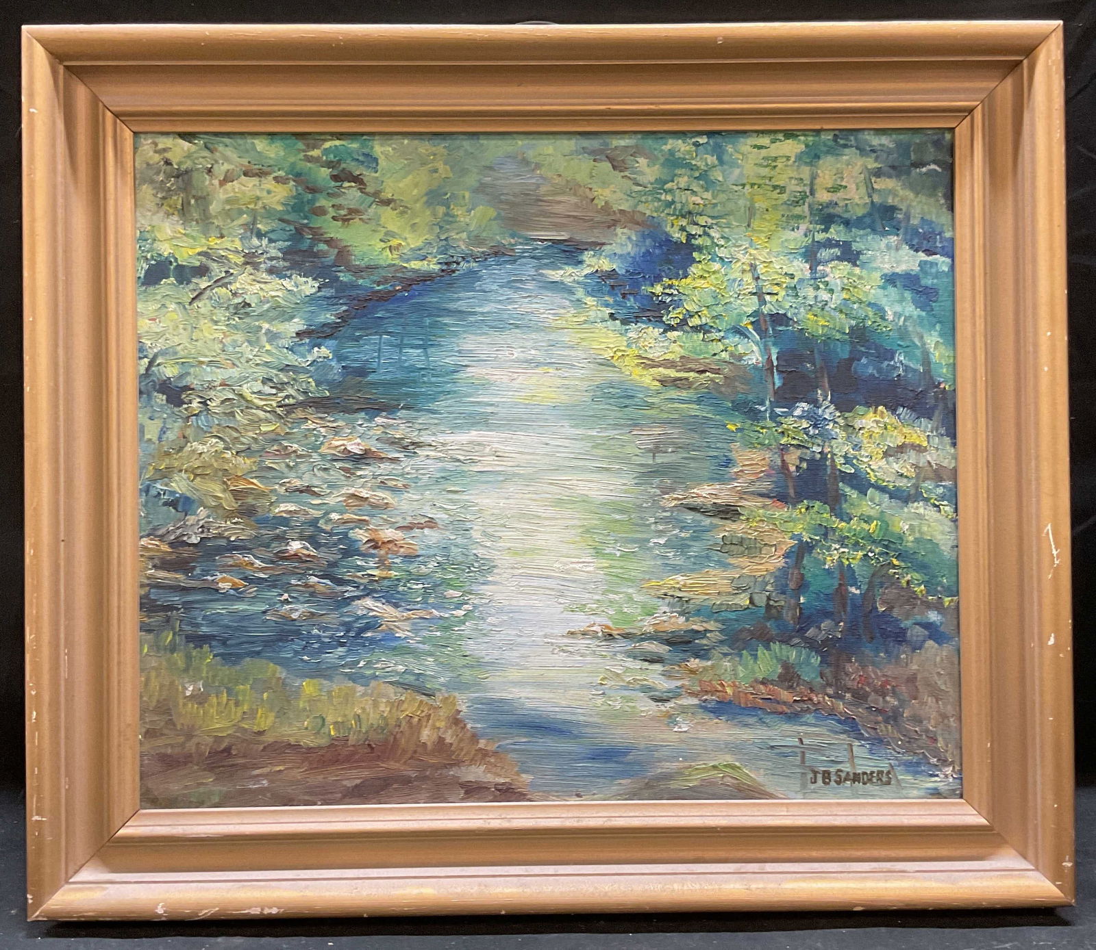Signed JB Sanders River Landscape Oil Painting 20i (1 of 6)