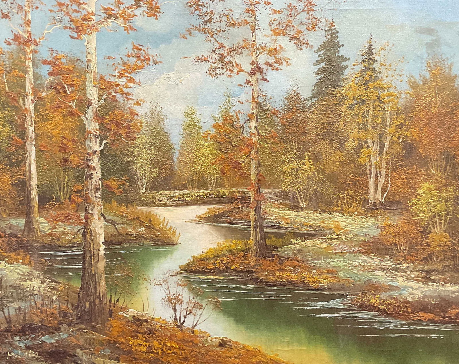 Signed M Lobo River Landscape Oil Painting 30in (1 of 7)