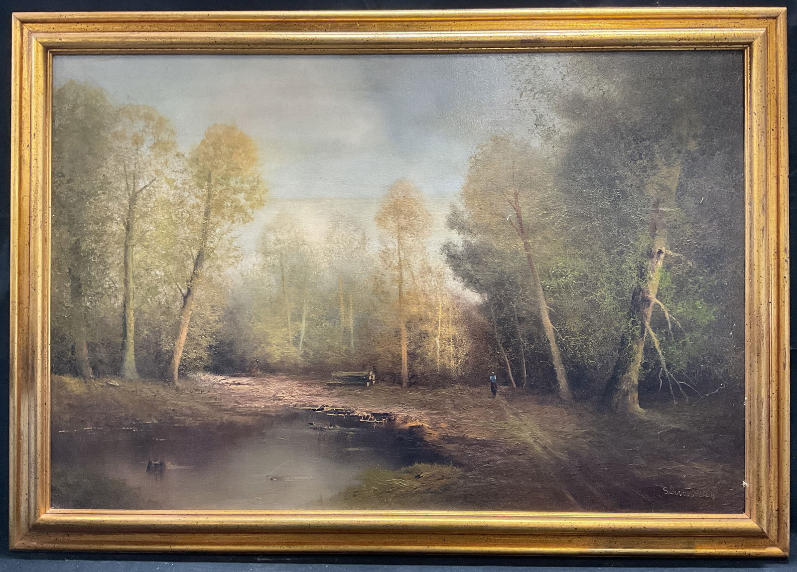 Framed Signed Figure & Landscape Oil Painting 40in (1 of 6)