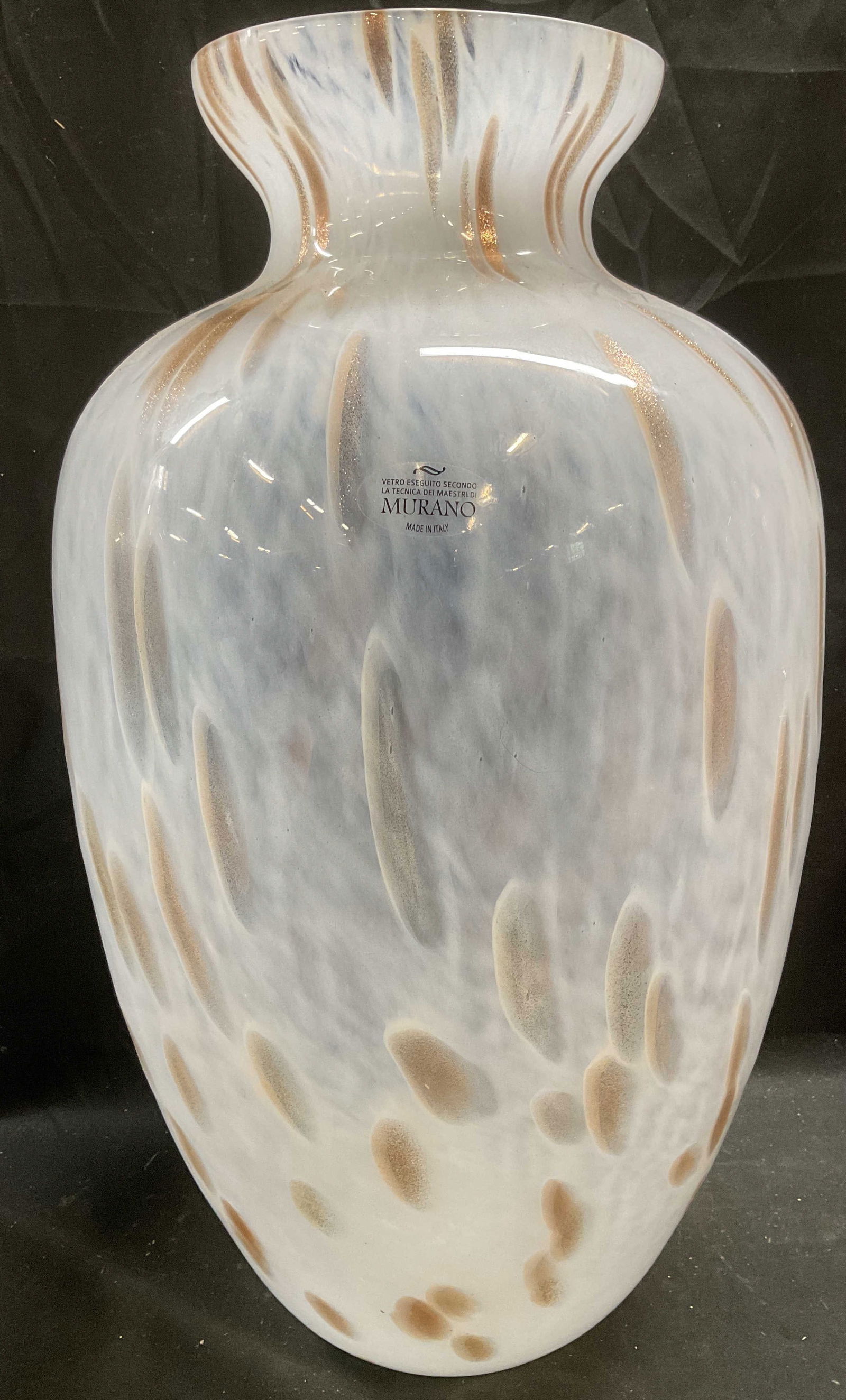 MURANO White & Gold Art Glass Vase, Italy 20 In (1 of 6)
