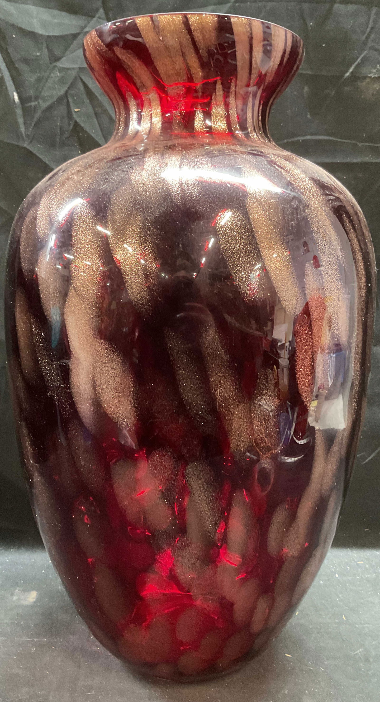 MURANO Ruby & Gold Art Glass Vase, Italy 20 In (1 of 6)