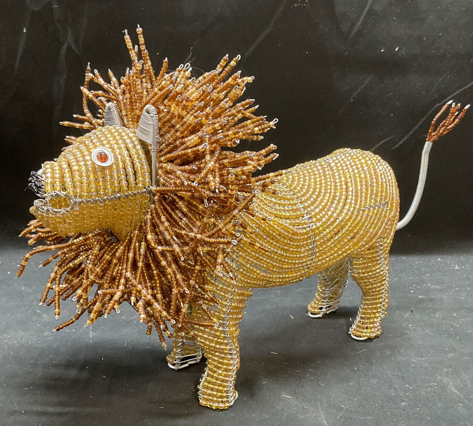 Handcrafted Gold Tone Beaded Wire Lion Figural 12i (1 of 6)