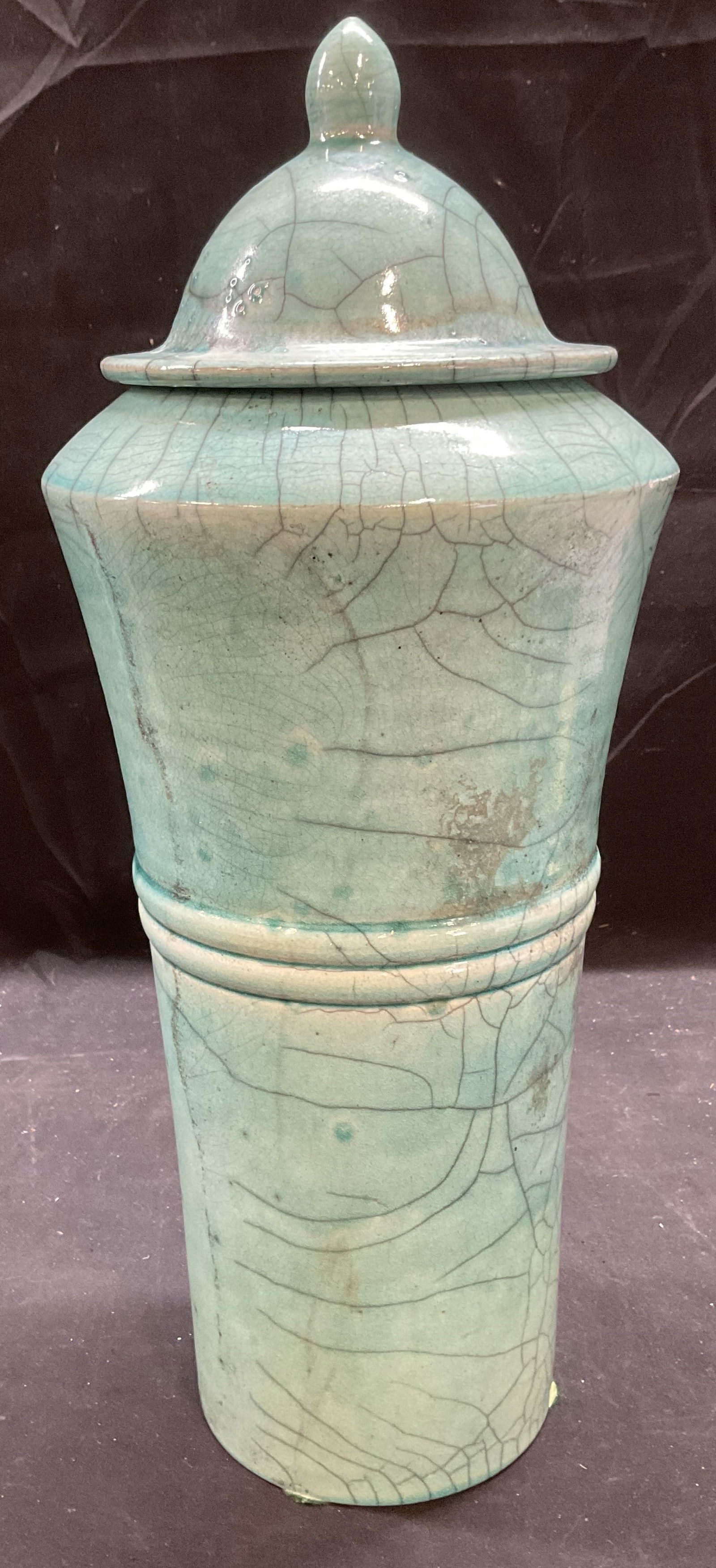 Signed Turquoise Glaze Ceramic Vessel 16in (1 of 6)
