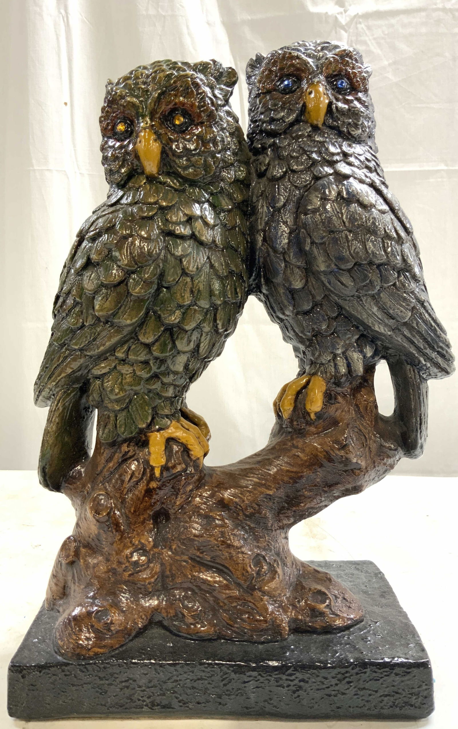 Chalkware Owls On Branch W Glazed Finish (1 of 10)