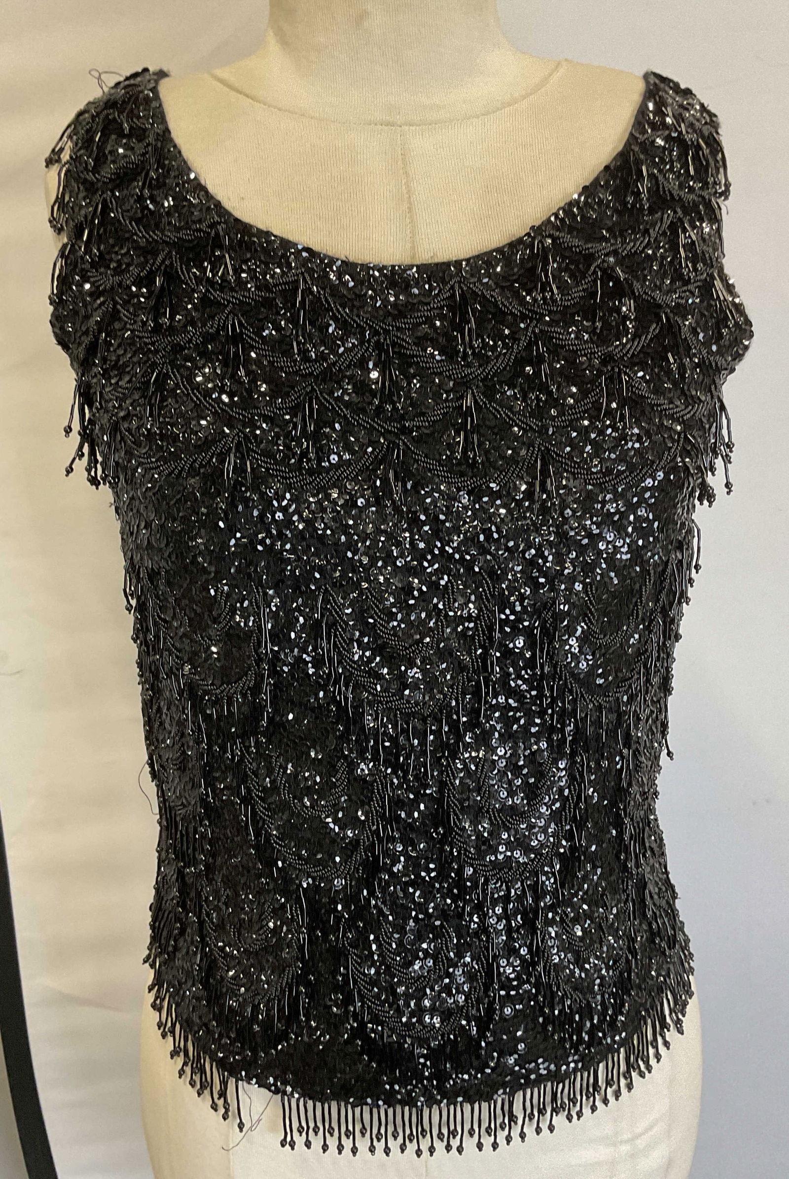 Vtg 1950s Black Beaded Wool Sleeveless Top (1 of 7)