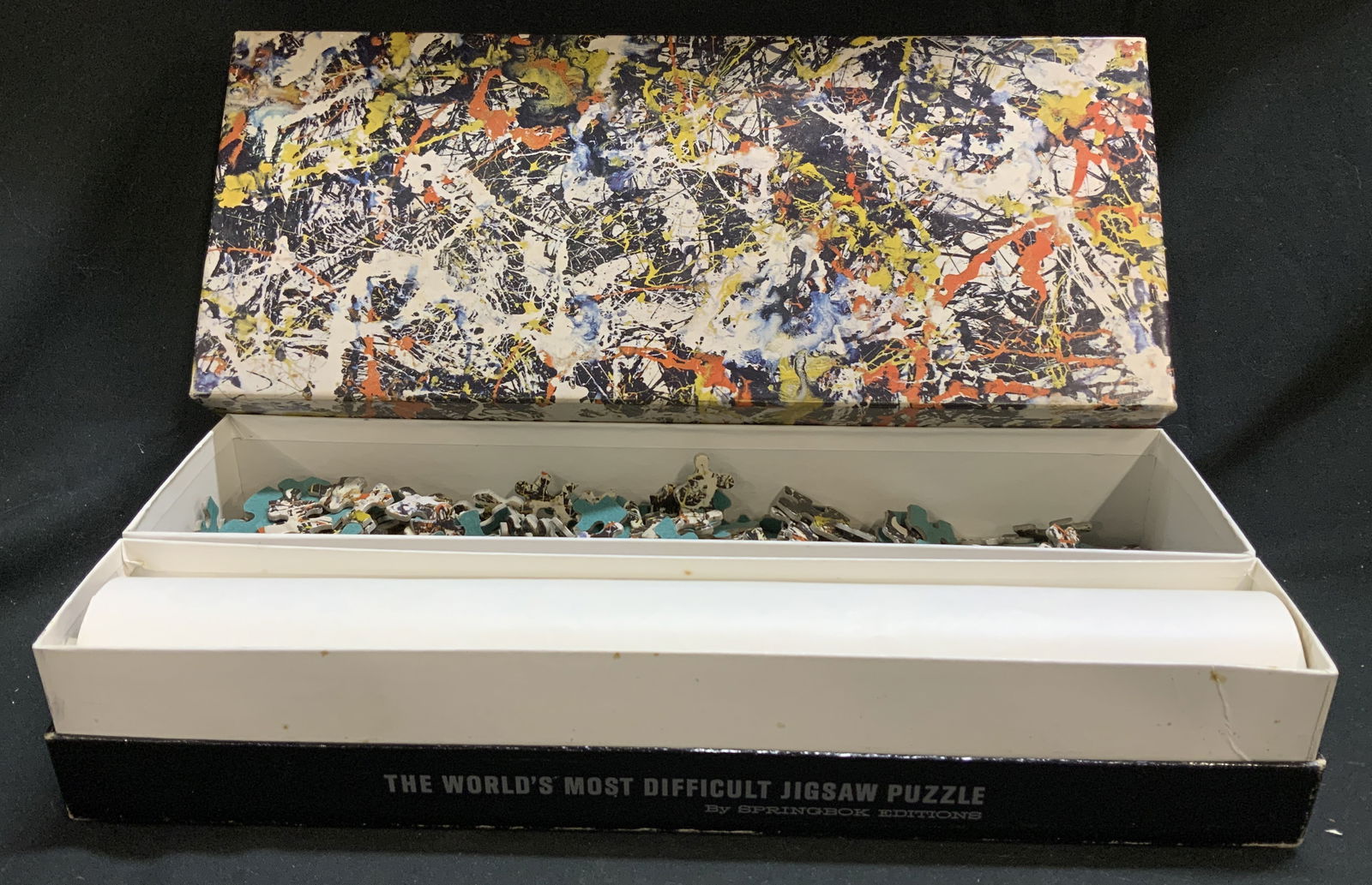 1964 SPRINGBOK Jackson Pollock Puzzle USA: 1964 Worlds Most Difficult Jigsaw Puzzle The Worlds Most Difficult Jigsaw Puzzle by Springbok Editions. Made in 1964. Box reads m25 a Springbok Jigsaw puzzle Convergence by Jackson Pollock Albright Kn