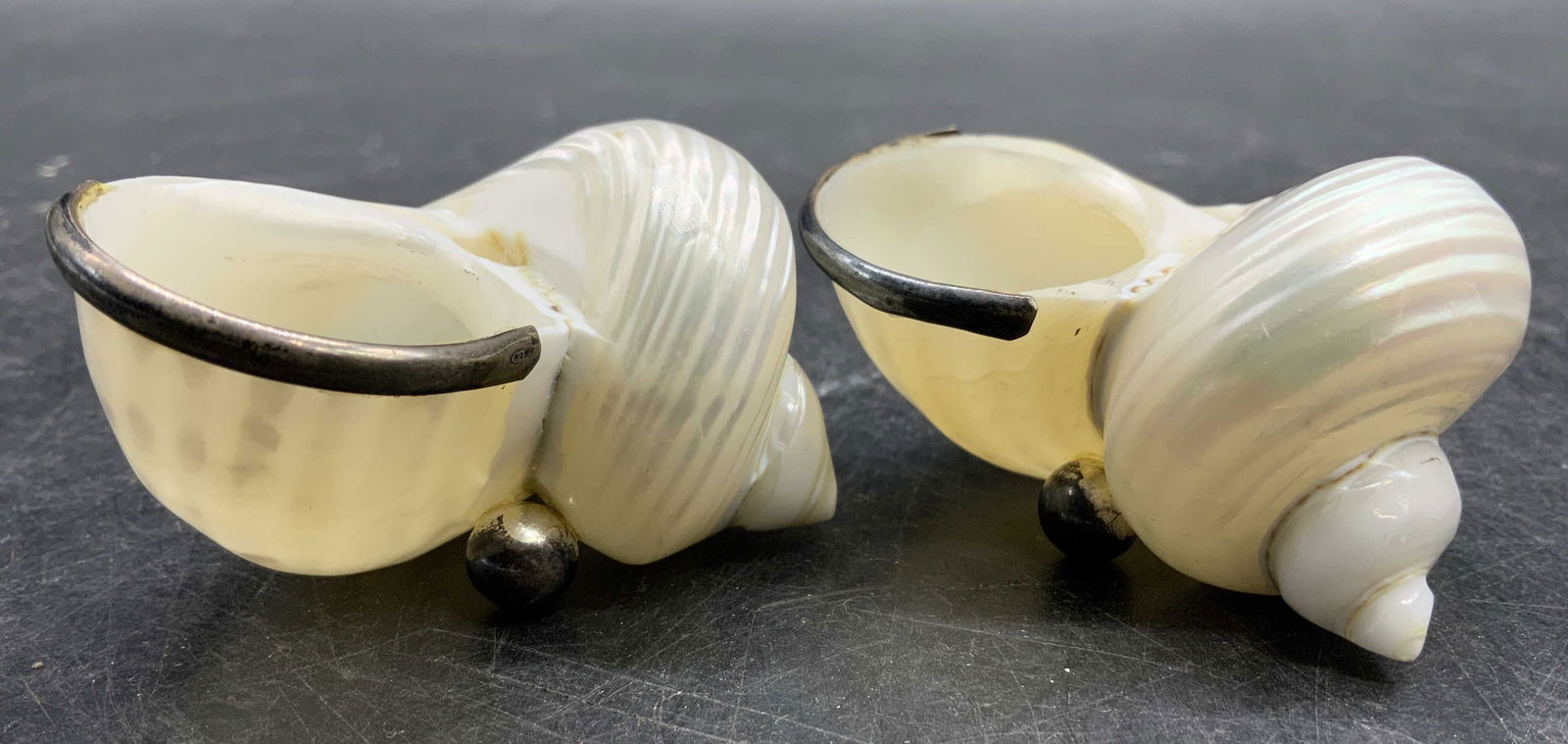 Pr Turbo Shells & Sterling Silver Salt Cellars (1 of 13)