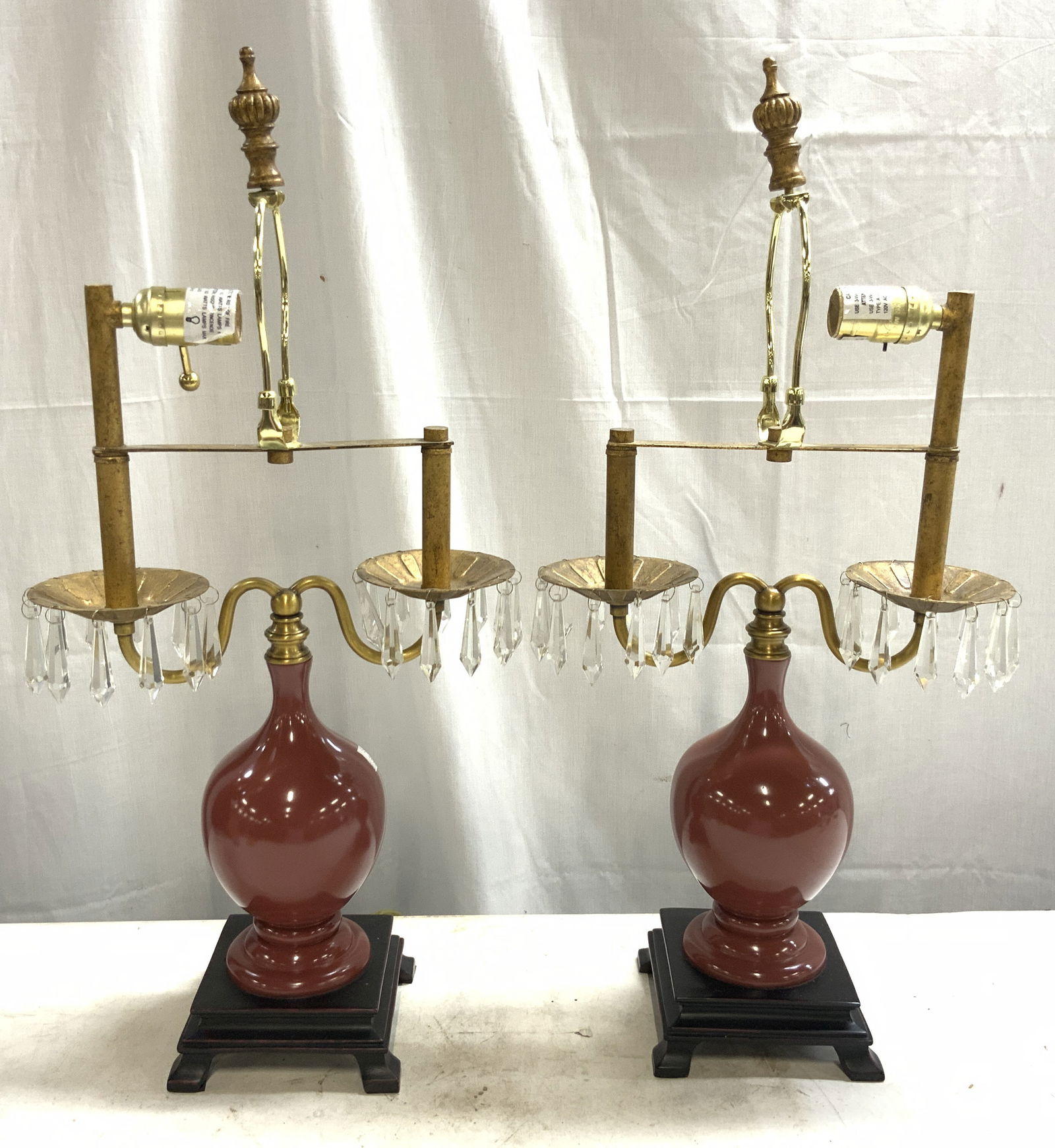 Pr Vtg 2 Arm Ceramic Lamps W Shades (1 of 10)