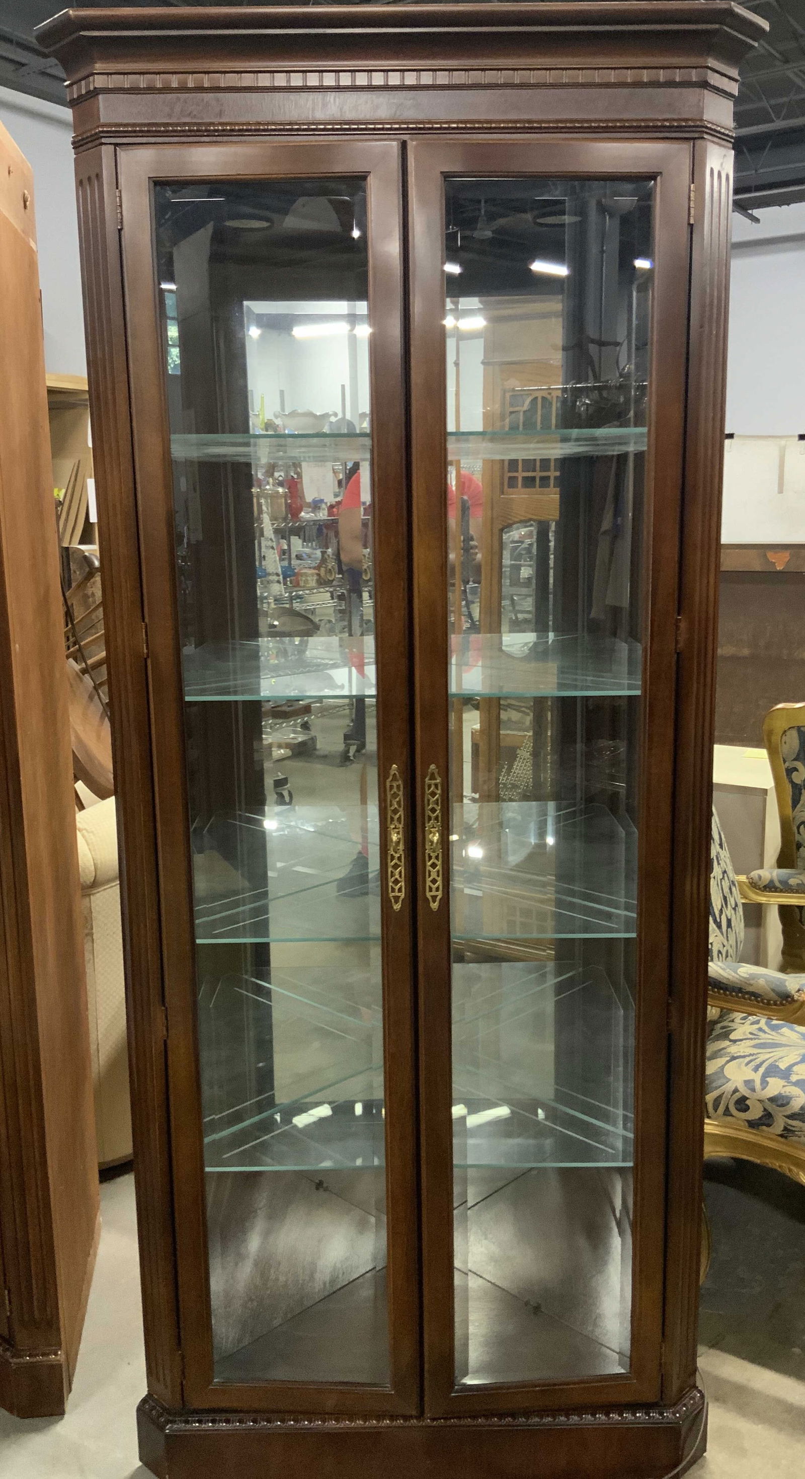 AMERICAN FURN CO Vtg WD Corner Cabinet W Gls Shlvs (1 of 11)