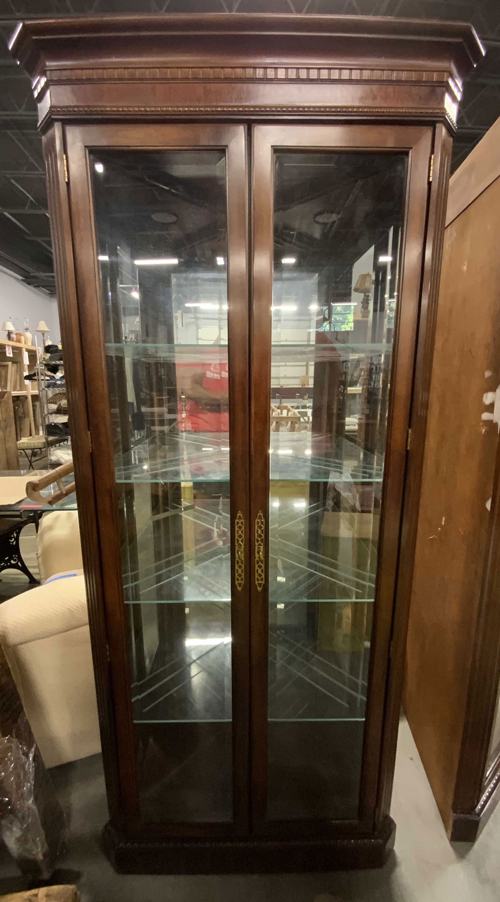 AMERICAN FURN CO Vtg WD Corner Cabinet W Gls Shlvs (1 of 8)