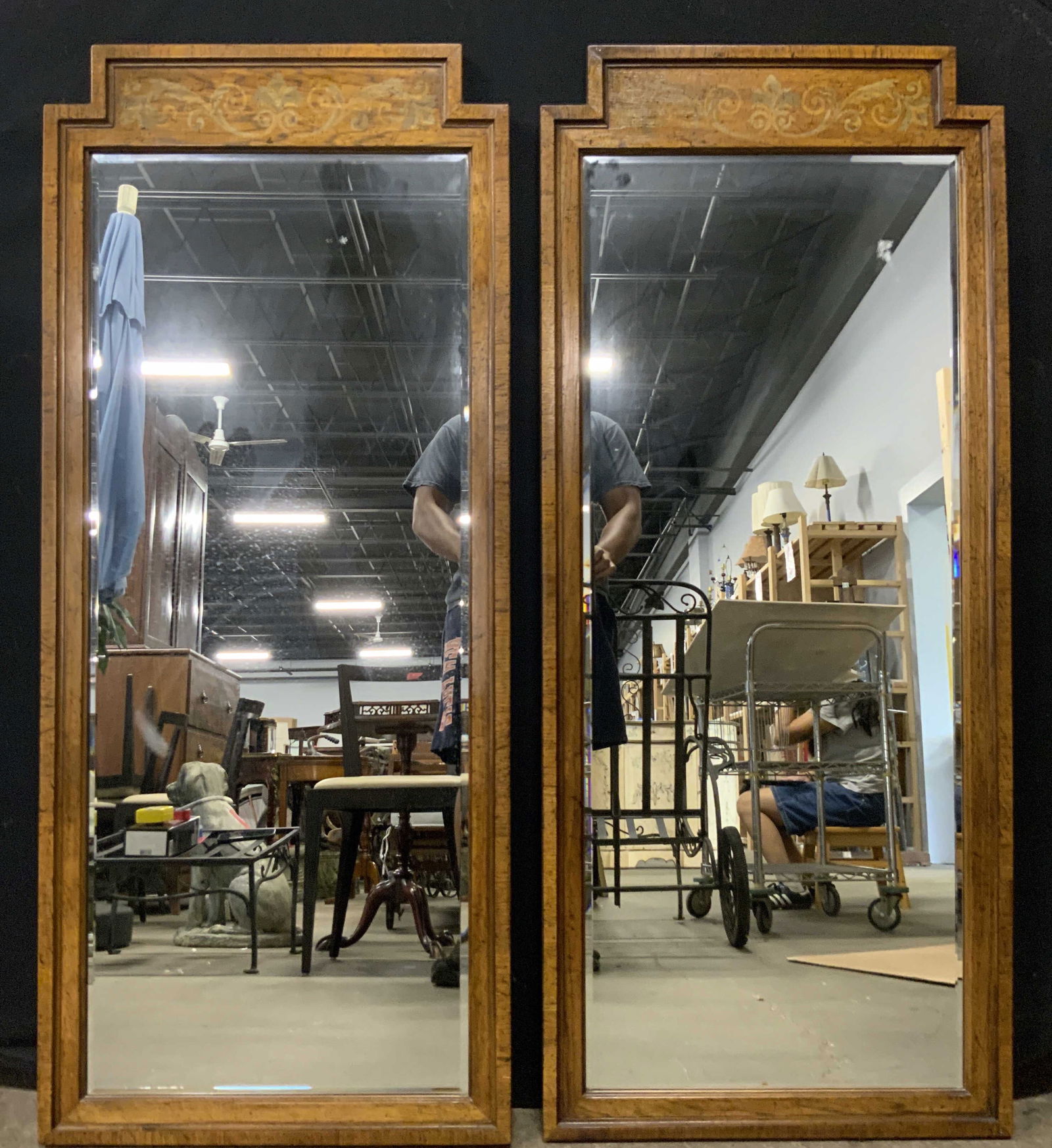 Pair Painted Wood Frame Beveled Wall Mirrors 50IN (1 of 8)