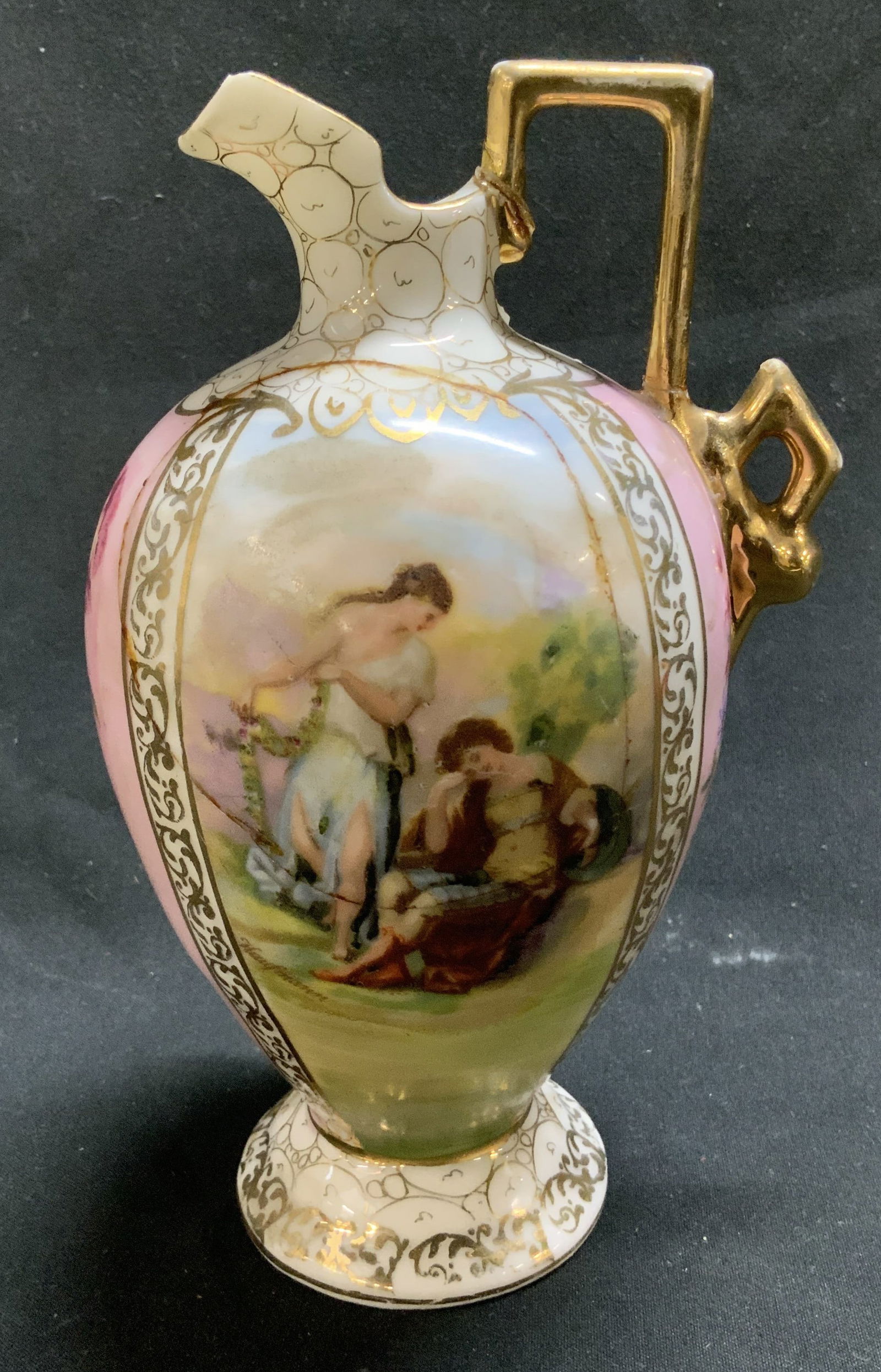 Antq Scenic & Floral Motif Porc Pitcher AUSTRIA (1 of 7)