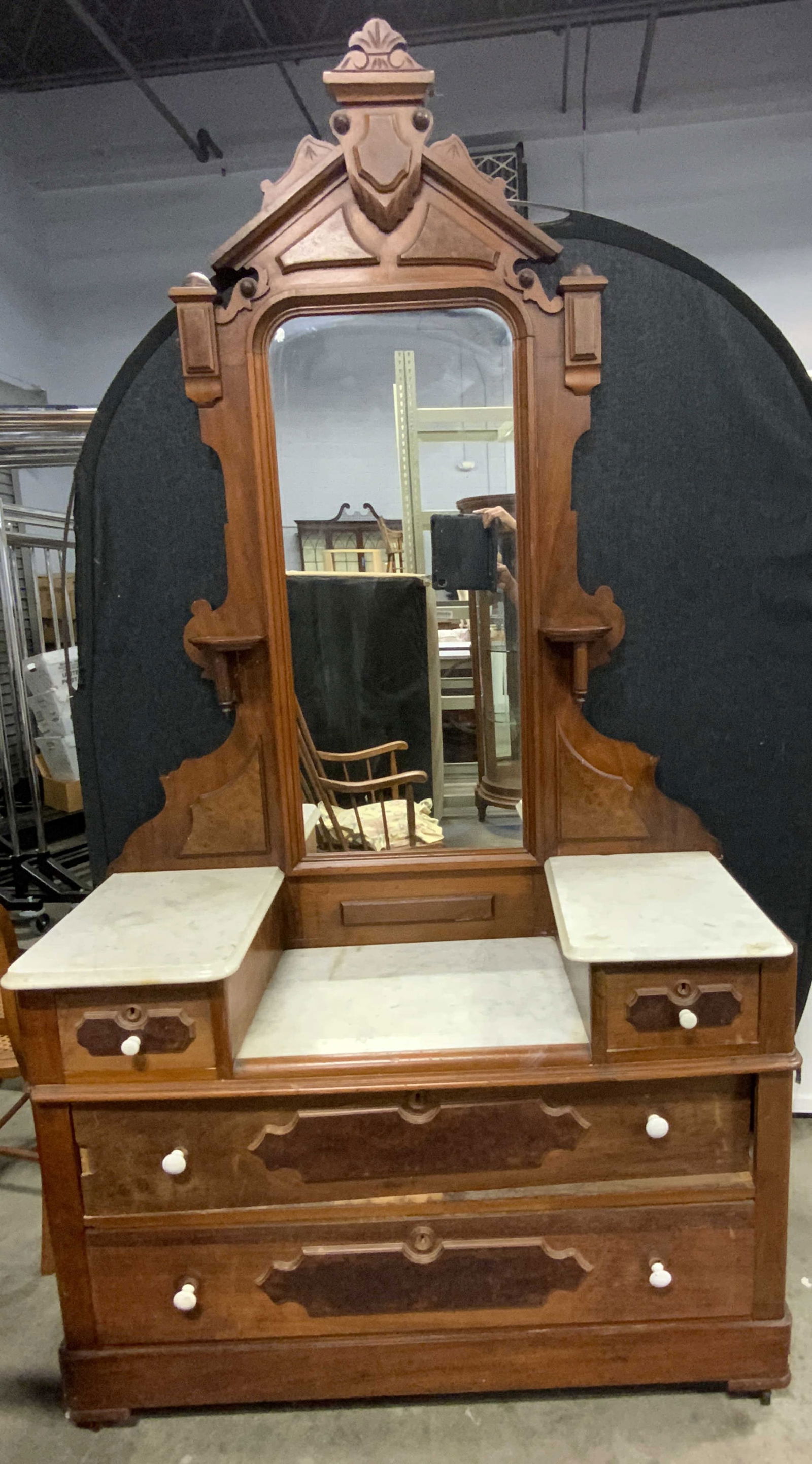 PAINES Atq Wood & Mrbl Victorian 4 Drawer Dresser (1 of 12)