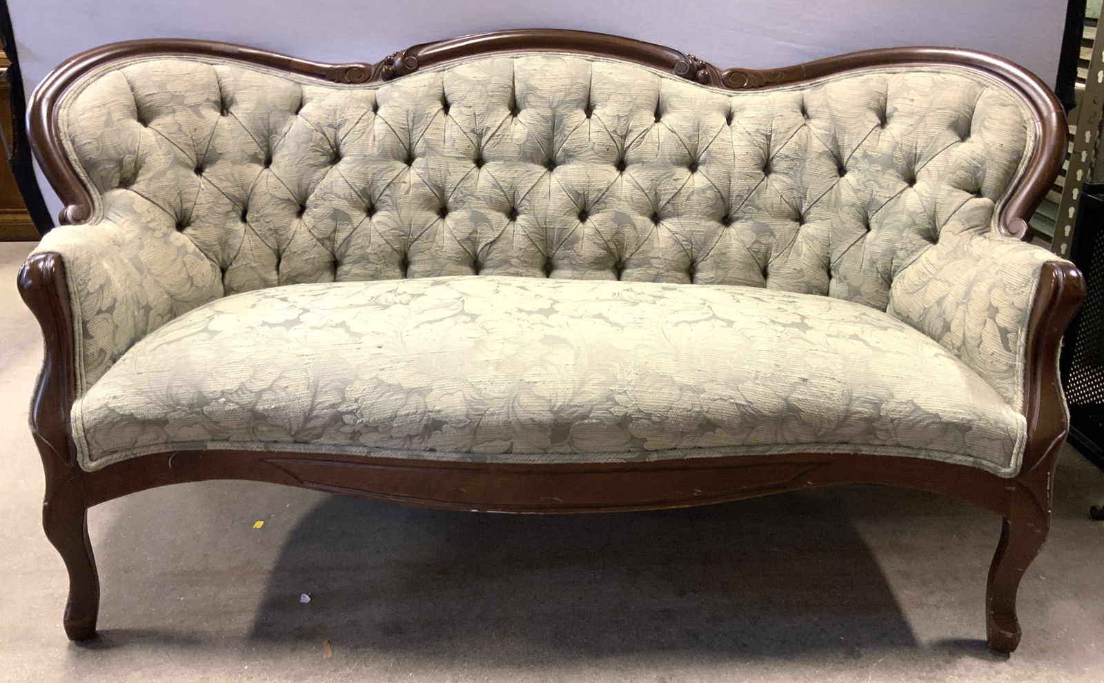 Vtg Victorian Tufted Wood Frame Loveseat Settee (1 of 11)