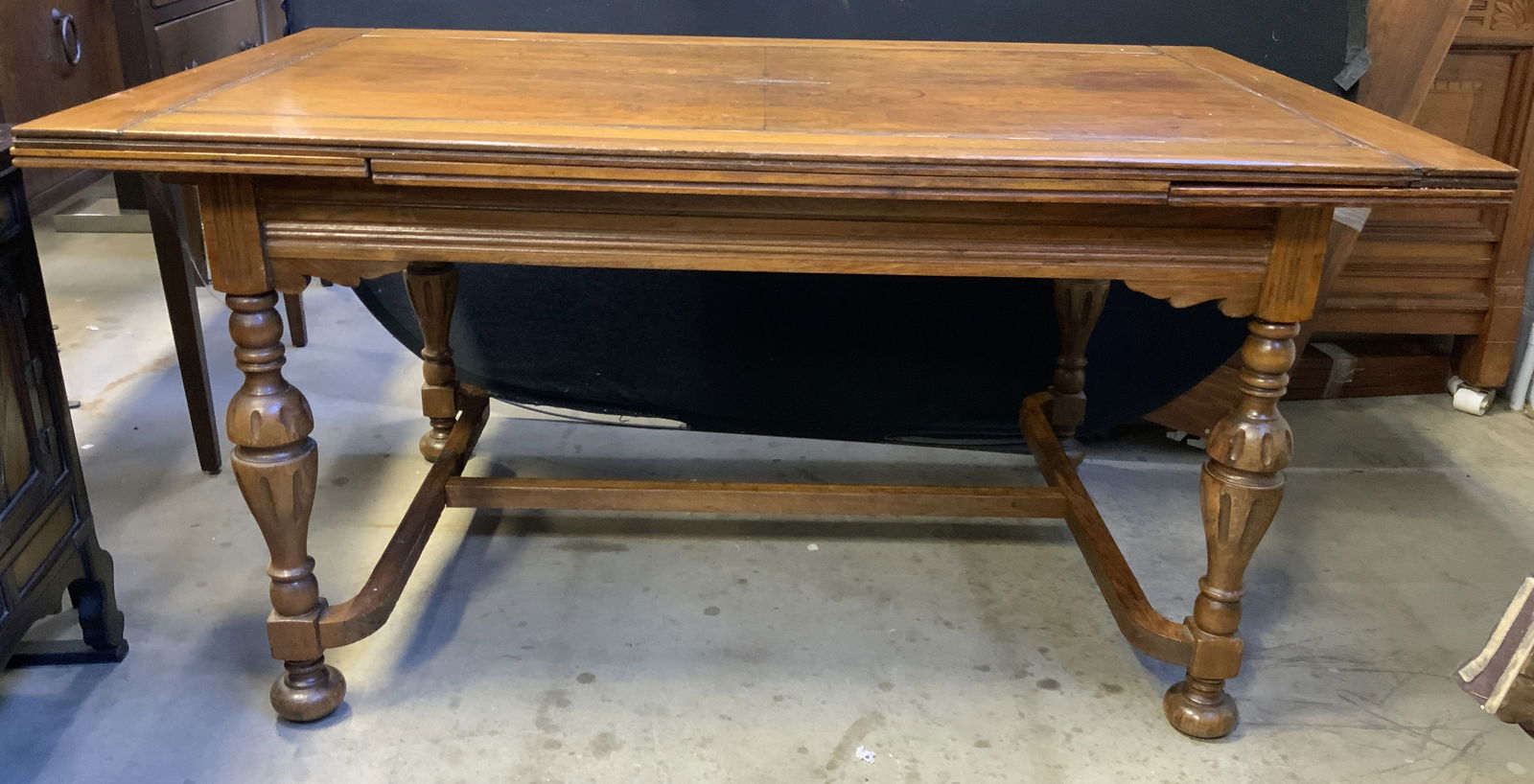 Atq French Jacobean Style Wq Draw Leaf Dining Tbl (1 of 9)