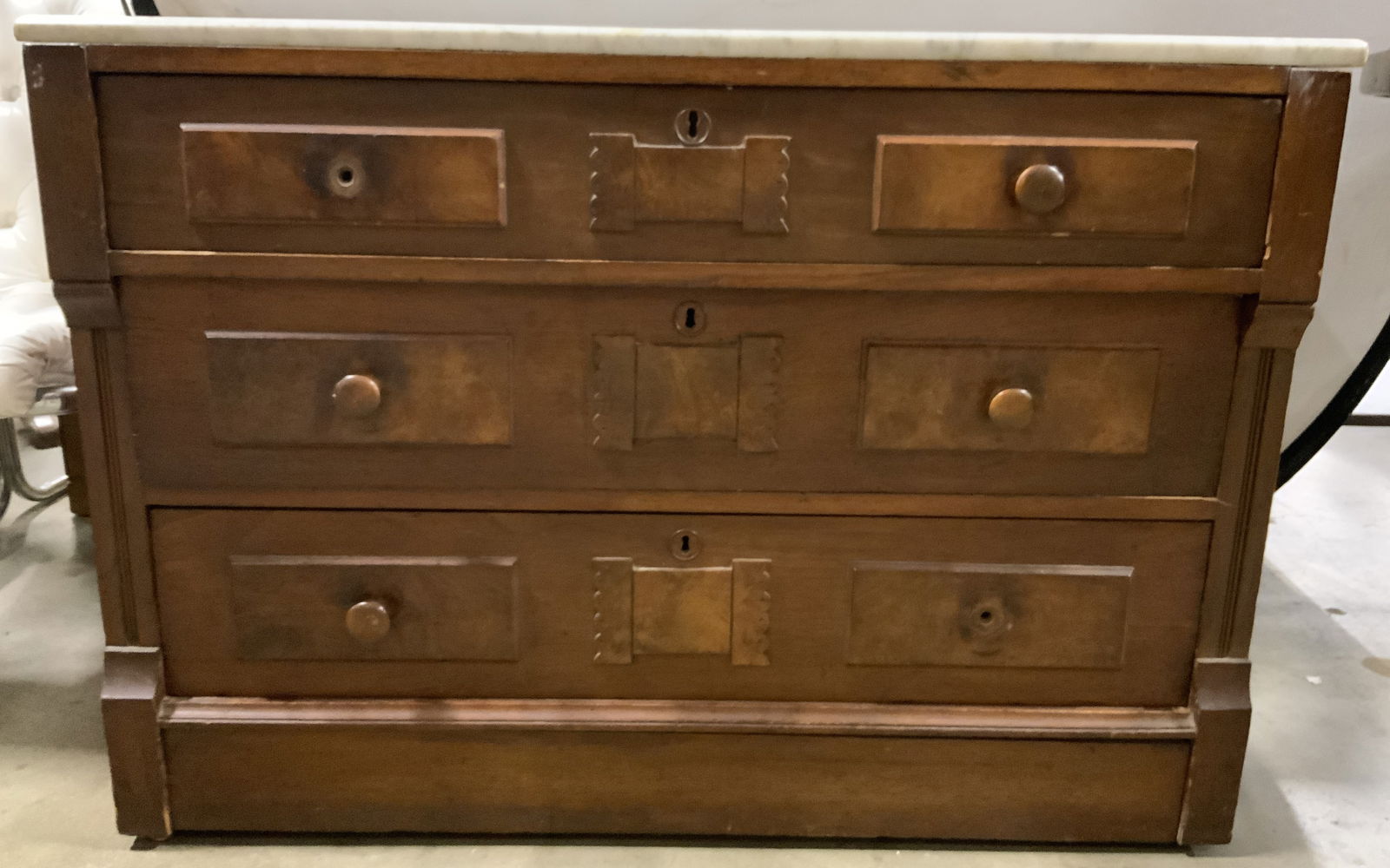 Vintage 3 Drawer Wooden Marble Top Dresser (1 of 9)