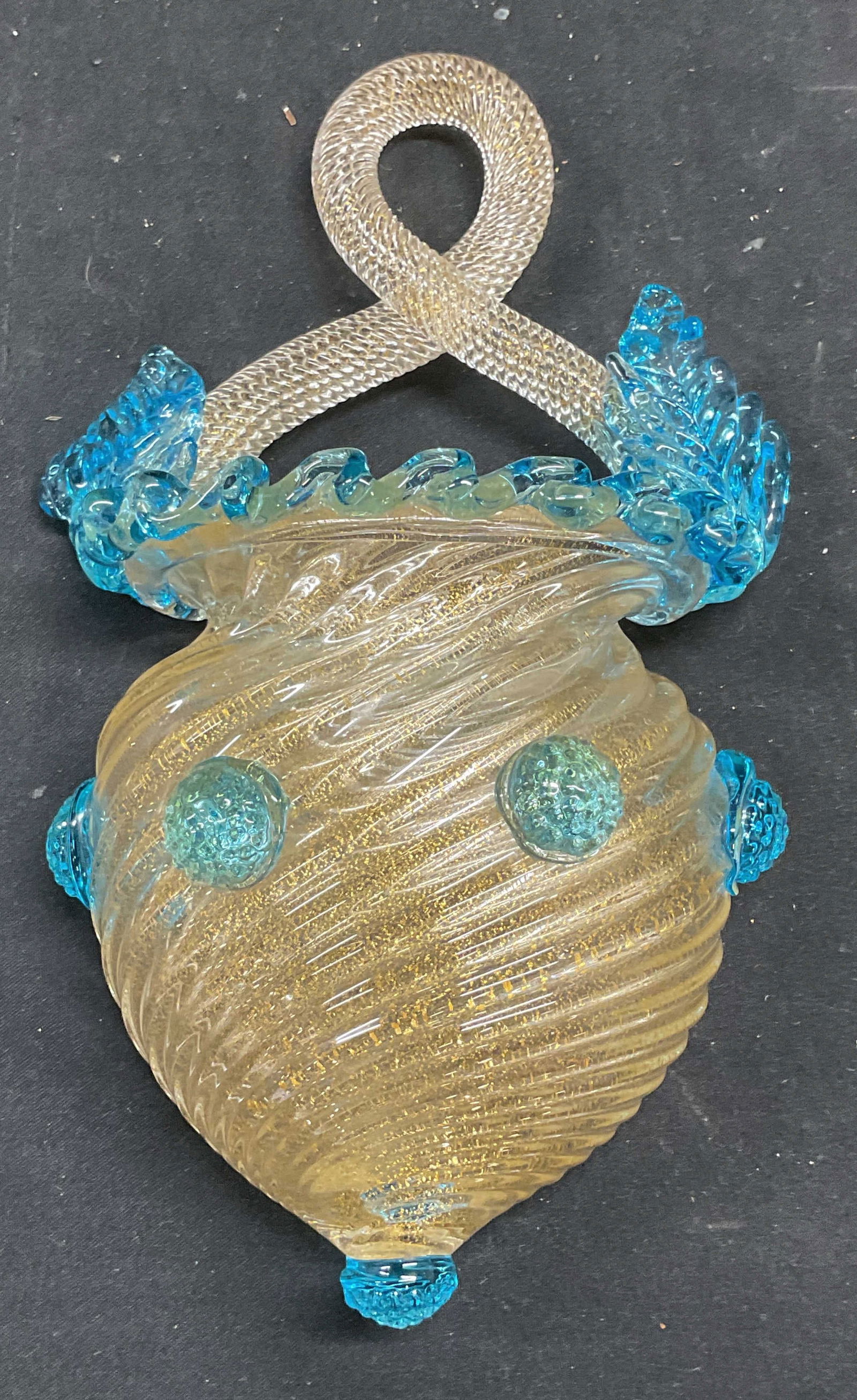 Hand Blown Art Glass Gold Fleck Wall Pocket Vase (1 of 7)