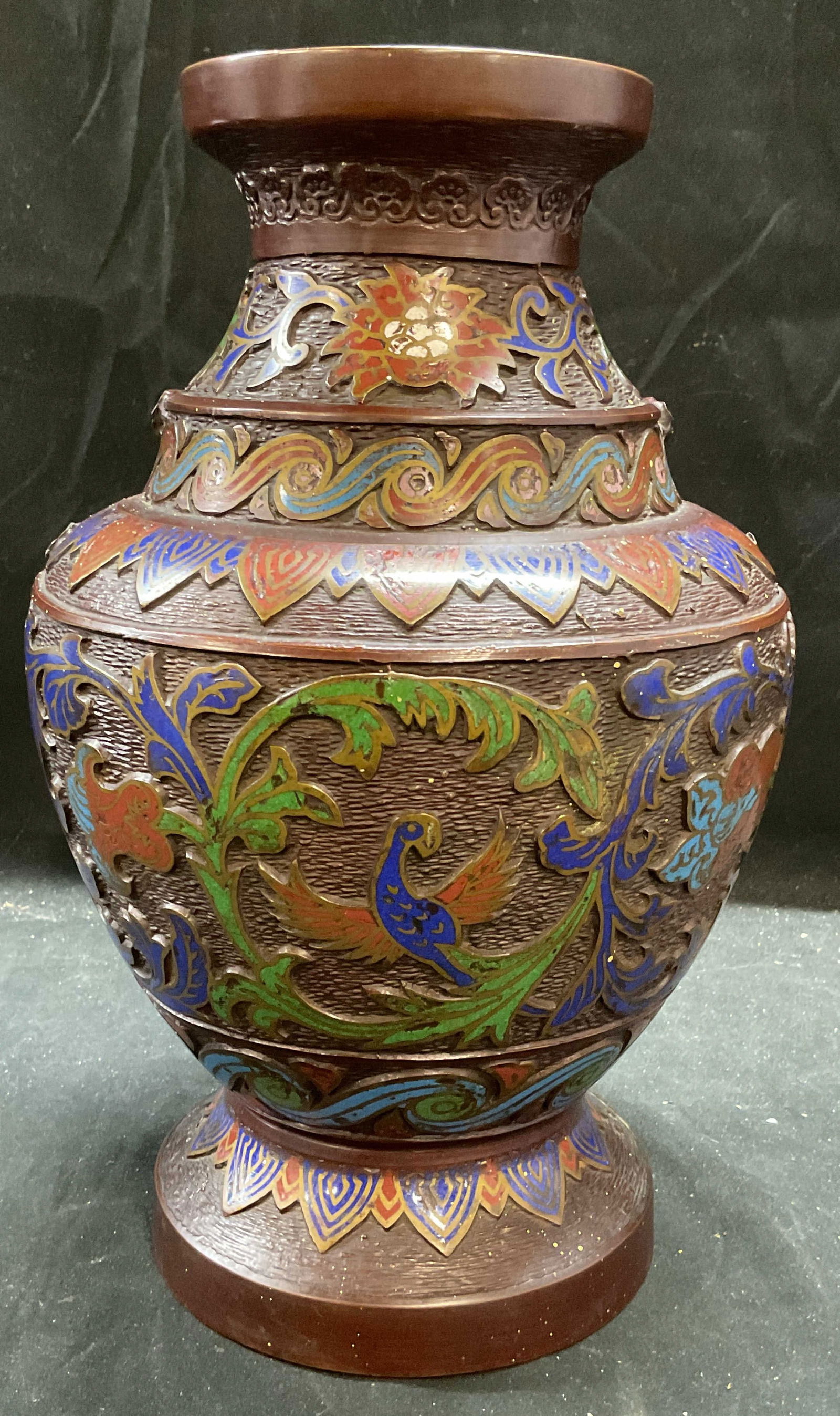 Antique Asian Bronze Enamel Bird Vase (1 of 7)