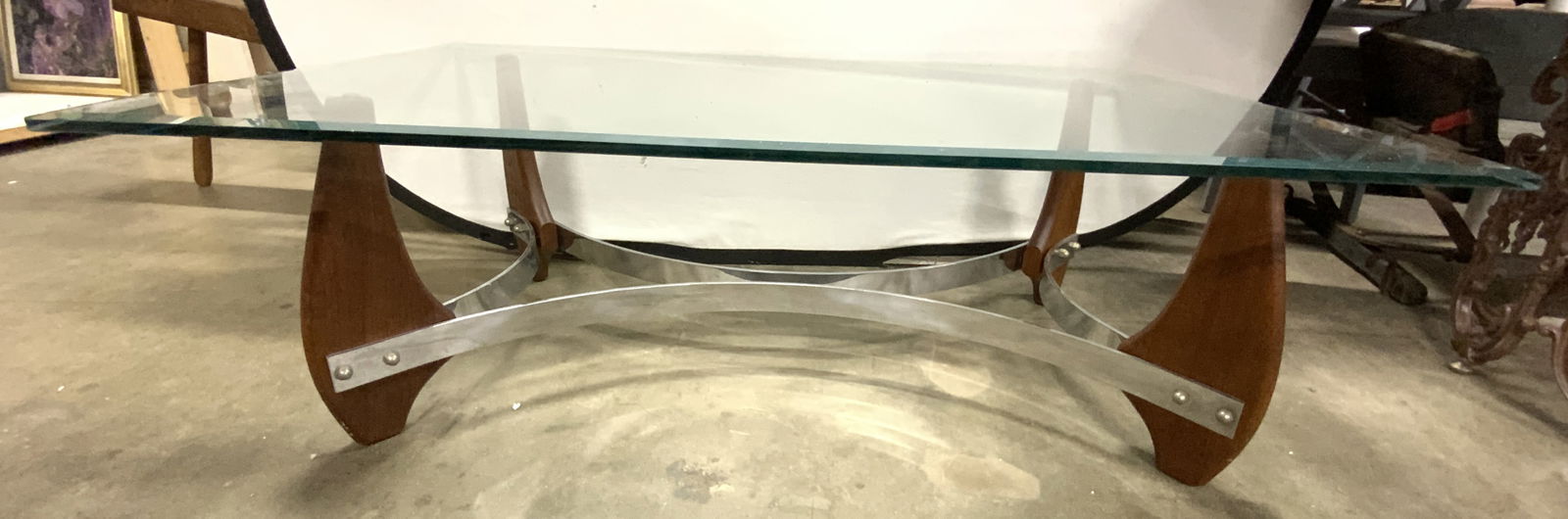 MCM Glass Top Coffee Table W Wooden Legs (1 of 9)