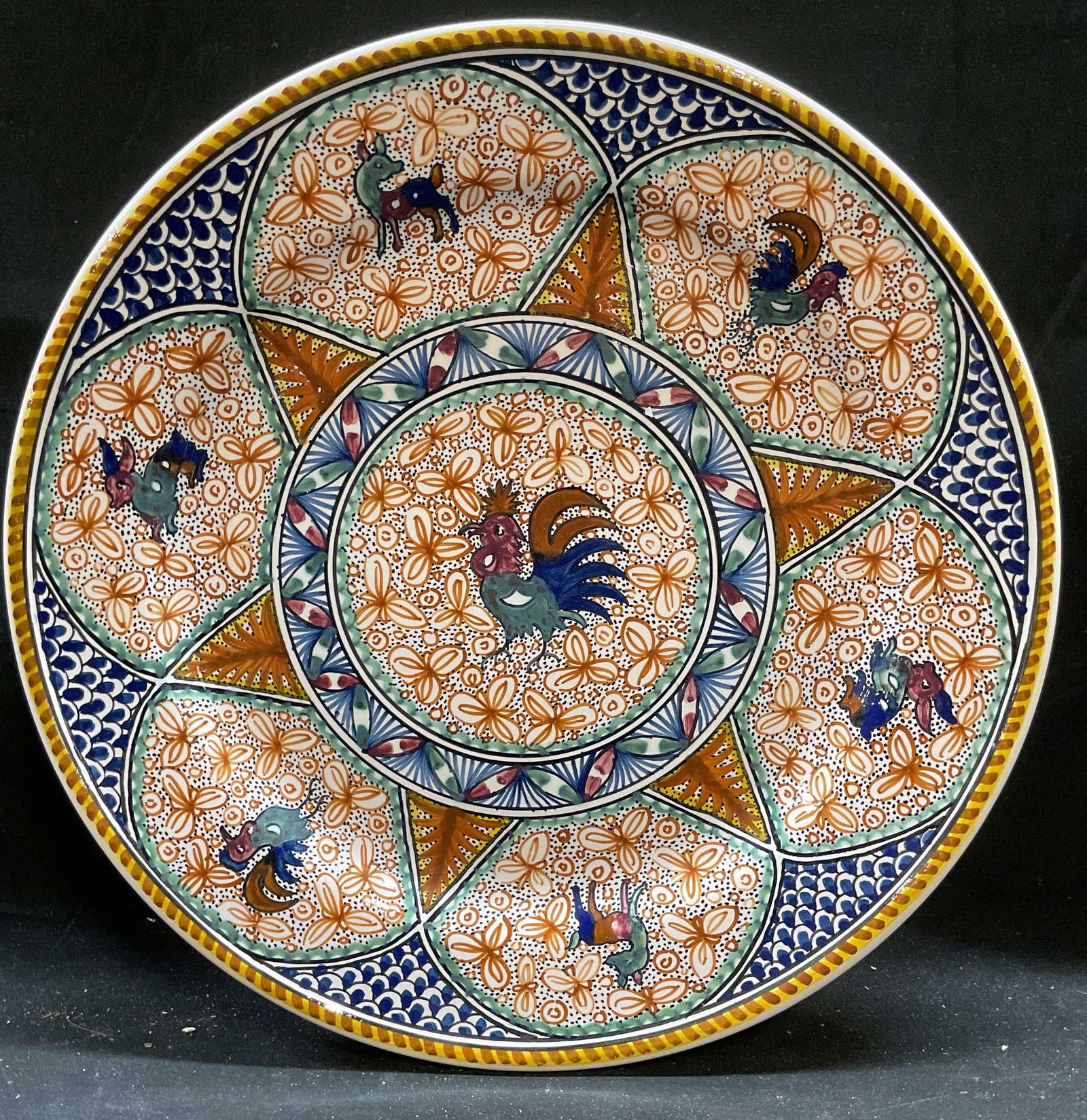 Signed Ceramic Rooster Plate Portugal, 14 In. (1 of 7)