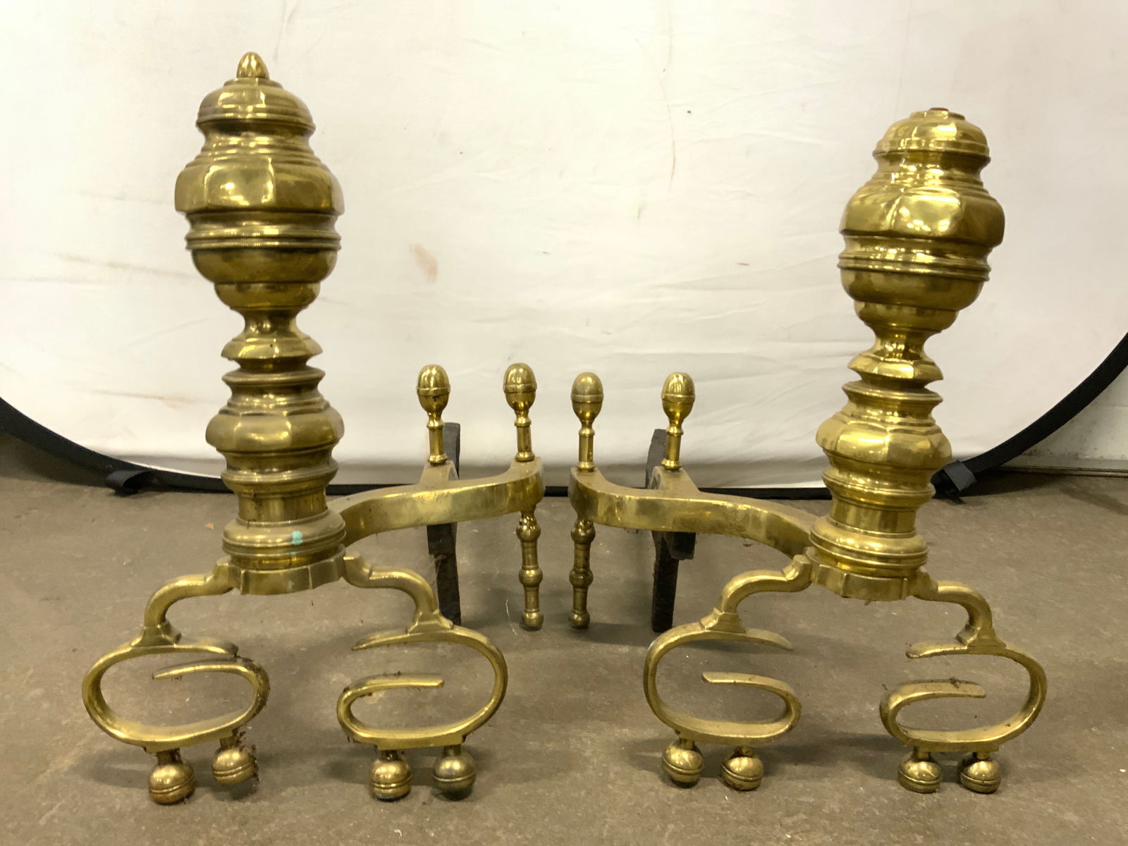 Antq Federal Style Pr Brass Fireplace Andirons 21i (1 of 11)