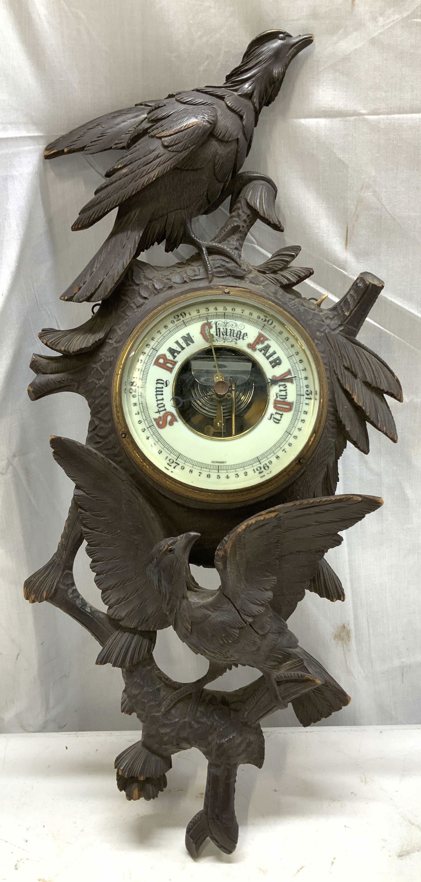 Vntg Black Forest Hand Carved Barometer GERMANY22in (1 of 10)