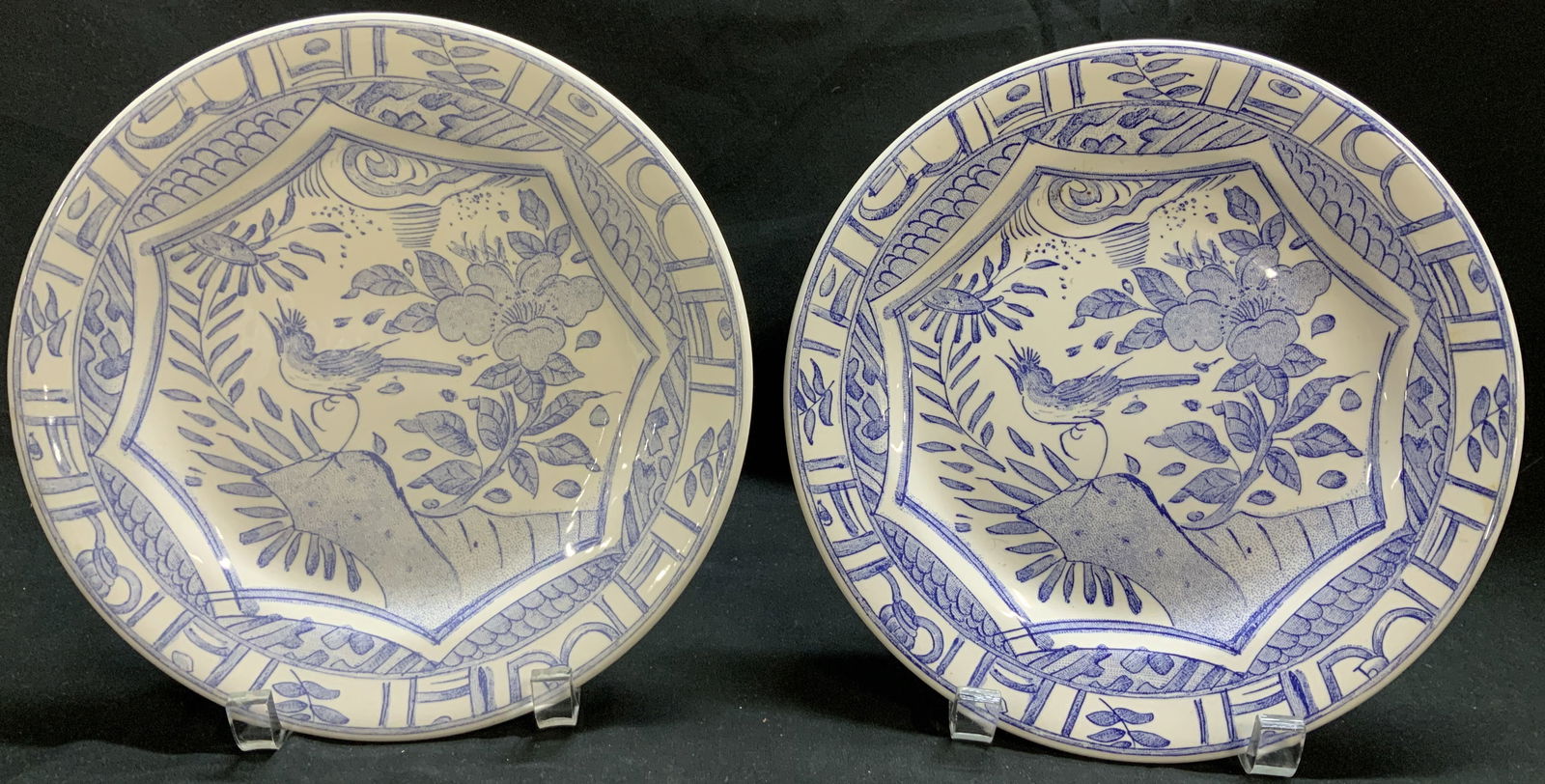 Pair Gien Oiseau Bleu Floral Motif Plates FRANCE (1 of 7)